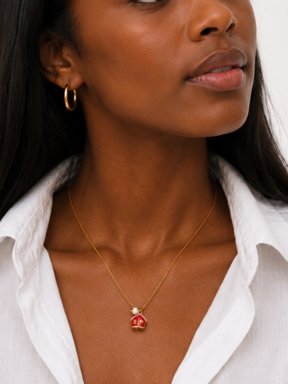 New! 18K Gold Plated Red House Charm Necklace (3017) NWOT